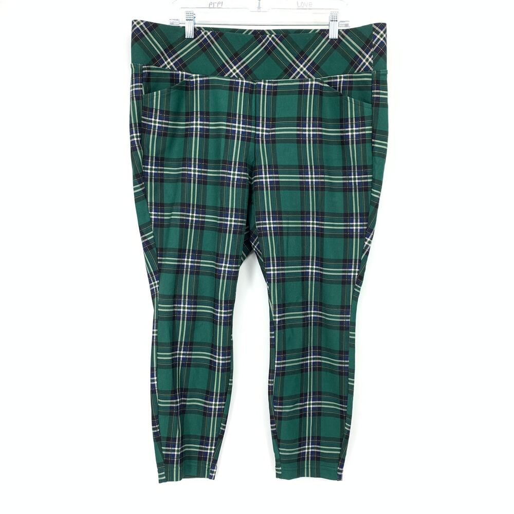 Torrid Pixie Crop Pants Women Sz 2X Green Black Plaid Pull On Skinny Career Work